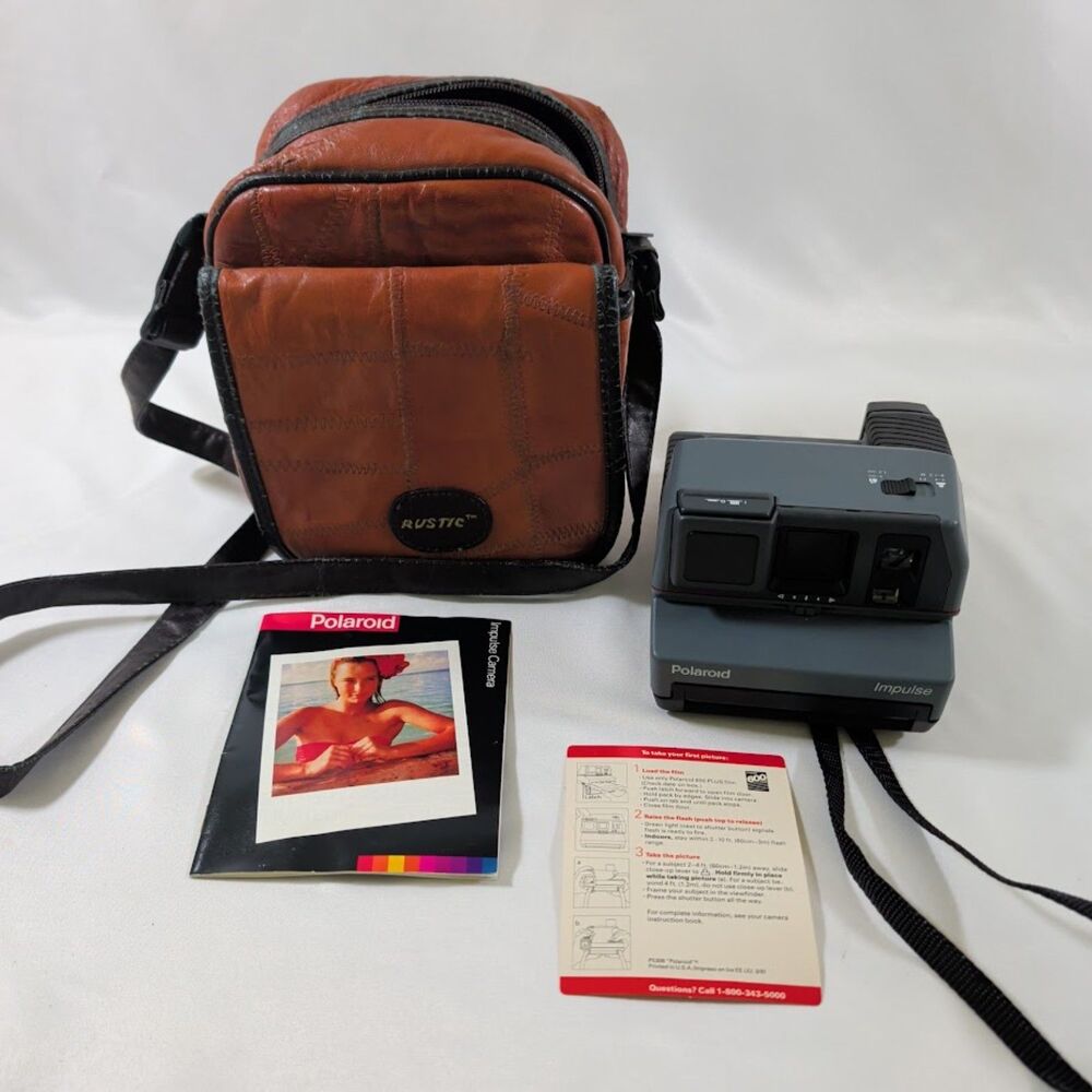 Polaroid Impulse 600 Instant Camera Gray w/ Rustic Case Manual Card Untested